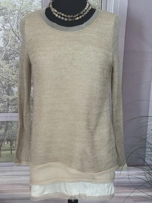 Suéter túnica cavalete urze marfim em camadas, bainha crua manga longa tamanho Grande, Agora - Imagem 1 de 4