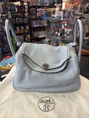 Authentic HERMES Taurillon Clemence Bleu Lin Lindy 30 With Dust Bag Wow ! - Image 1 of 4