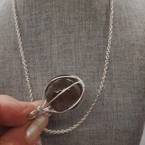 Pendant Necklace Brown with Lavender hew Hexagon Cut Handcrafted 11" Drop - Picture 1 of 5