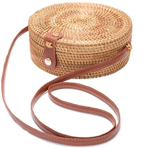 Rattan Bag Summer Purses Straw Beach Bag Woven Wicker Vacation Handbags Baske... - Picture 1 of 7
