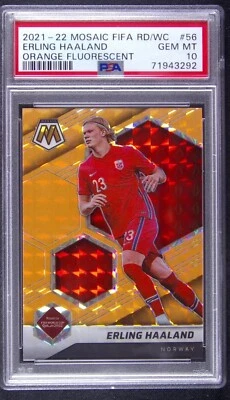 2021–22 мозаика Кубок мира Эрлинг Хааланд No56 оранжевый флуоресцентный PSA 10 POP20 🔥🔥 - Изображение 1 из 2