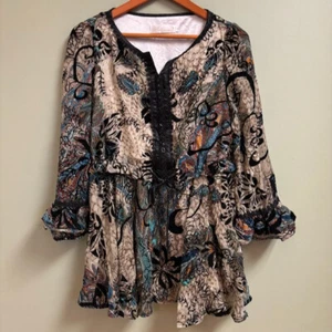 Whimsigoth Womens Tunic Top Size XL Velvet Burn Out Goblincore Forrest Fairy - Picture 1 of 16