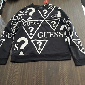 Guess Sweatshirt Spellout Logo All Over Print Herren M/M Schwarz Pullover Freizeit Neu - Bild 1 von 10
