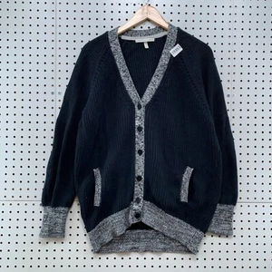 Victoria Secret Cardigan Button Sweater Womens XS Black Gray Rib Knit 24x29 - Picture 1 of 16