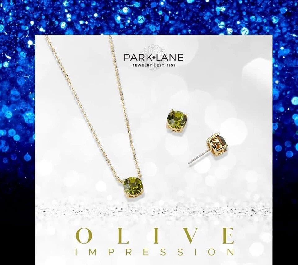 Juego de aretes y collar Park Lane OLIVA en oro de 8 mm con impresión Foto 1 de 4
