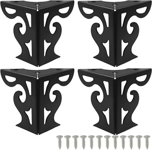 3" Hollow Out Furniture Legs Set of 4, Black Artistic Metal Sofa Cabinet Legs, M