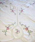Vtg Linen Tablecloth Embroidery Oval 102” X 69” Granny Chic Cottage Coquette 