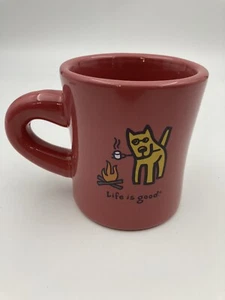 Coffee Mug Cup Life is Good Dog Roasting Marshmallow on Campfire 12 oz Pink - Picture 1 of 8