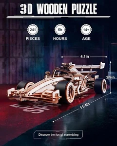 ROKR Mechanical Racing Car Toy Wooden 3D Puzzle Mechanical Roaring Engine Gift - Picture 1 of 7