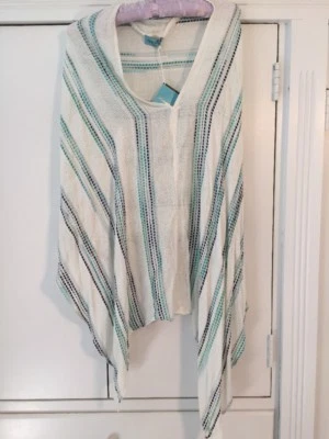 Новый с Ярлыками Letarte открытый плетение Топпер металлический в полоску белый синий серебро зеленый пончо - Изображение 1 из 4