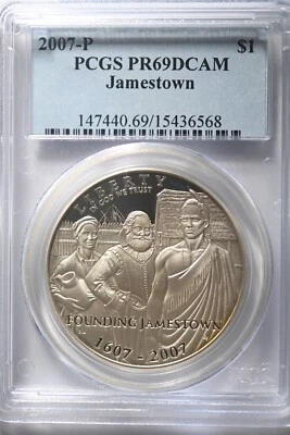 2007 P Jamestown $1 Silver 400th Anniversary coin-PCGS PR69 DCAM - Image 1 of 2