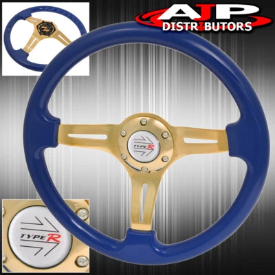 Universal 350mm 6 Bolt Hole Blue Steering Wheel 1.75 Inch Deep Dish Type-R Foto 1 de 2