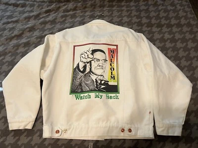 Jaqueta jeans branca vintage Malcolm X masculina grande anos 90’ - Imagem 1 de 4