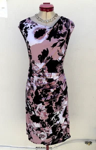 LIZ JORDAN Pink Floral Print DRESS Size M Aus 12 Black White Flattering Cocktail - Picture 1 of 6