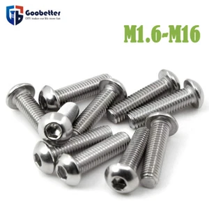 M1.6 M2 M3 M4 M5 M6 M8-M16 Hexagon Socket Button Head Screws 304 Stainless Steel - Picture 1 of 8