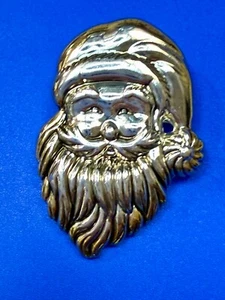 Lächelnder Weihnachtsmann Kopf Weihnachten Feiertag Vintage silberfarbene Brosche Anstecknadel Best - Bild 1 von 11