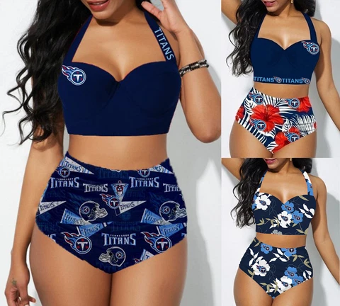 Tennessee Titans 2Pcs Halter Swimsuit Beach High Waist Bikini Bathing Wear Gift Cover