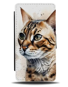 Estuche tipo billetera abatible para gato de Bengala cara de gato raza de bengalíes acuarela arte arte DJ43 - Imagen 1 de 3