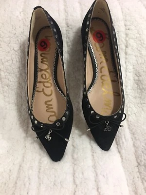 SAM EDELMAN Ralf 黑色麂皮绒镶嵌尖头蝴蝶结平底 6 码 — 第 1/4 张图片