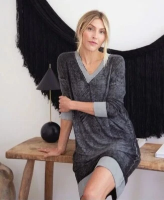 Nuevo con etiquetas Vestido Mersea Saltwash Talla Mediana Negro Gris Bambú Cachemira Foto 1 de 4