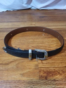 VTG Brighton Leather Western Belt Men's / Women's  Black Silver Buckle - Picture 1 of 4