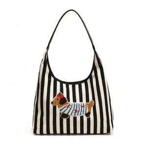 Puppy Dachshund Shoulder Bag Stripe Crossbody Bag Cute Women's Handbag Girls - Picture 1 of 15