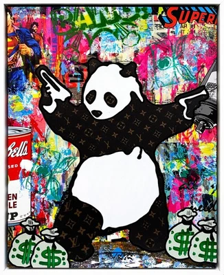 Jozza "Panda Bowl" | Original Painting | 31 x 25" Custom Framed | Banksy - Image 1 of 4