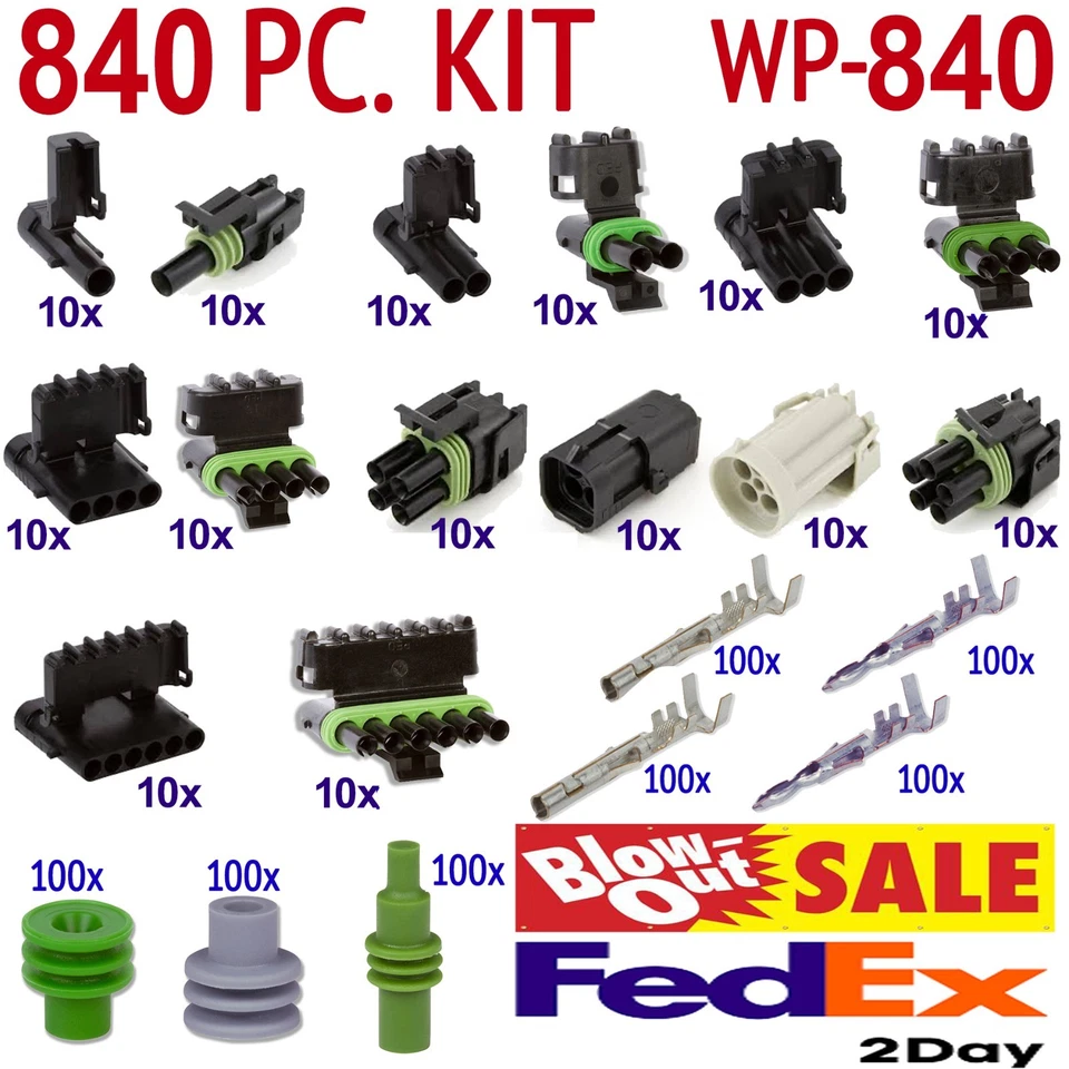 WP-840 Pro Weather Pack Connector Kit Weatherpack DELPHI PACKARD- 840 PCS