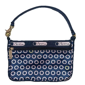 LeSportsac Small Wallet Wristlet Clutch Zipper Sides Snap Middle Blue Pink - Picture 1 of 8