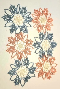 Sale! Delicate (6) Blue & Pink Crocheted Star Shaped Ornaments Or Dollies-#29925 - Picture 1 of 1