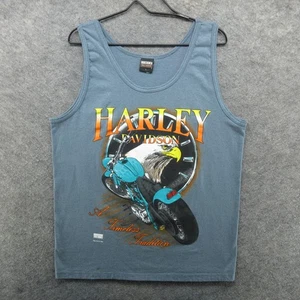 VTG Harley Davidson Shirt Mens Large Blue Eagle USA 90s Tank Top Fun Wear Biker - Picture 1 of 16