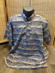 Camisa polo hawaiana Kalaheo para hombre XL 100 % algodón a rayas azul y caqui (H437) - Imagen 1 de 11