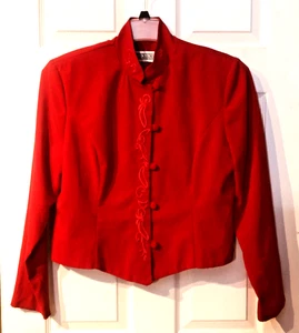 Top eduardiano vintage Jessica Howard para mujer L terciopelo rojo bordado elevado boho - Imagen 1 de 5