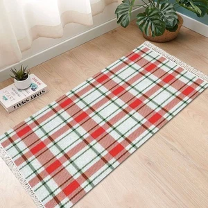 Alfombra Boho Navidad y Año Nuevo Tartán Escocés a Cuadros en Blanco Rojo y G... - Imagen 1 de 7