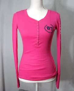 Y2K Aeropostale Pink Ribbed Logo Spell Out Long Sleeve Preppy Henley S 1/4 Snap - Bild 1 von 8