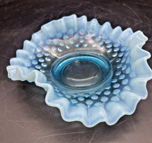 Fenton Glass Blue Hobnail ruffled edge candy or trinket dish, collectible glass - Picture 1 of 5