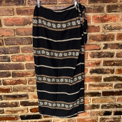 New Geoffrey Beene Sport Vintage 90s Black Striped Midi Tie Waist Skirt Size 2 - Image 1 of 4