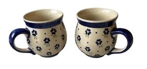 Set 2 Boleslawiec Bubble Mug 16 Oz Blue Floral Coffee Mugs #510 Made In Poland - Picture 1 of 12