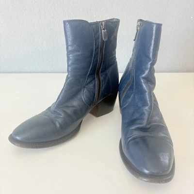 Rocco P. Italy Prussian Blue Leather Ankle Boots Zipper Women's Size 36.5 US 6.5 - Image 1 of 4