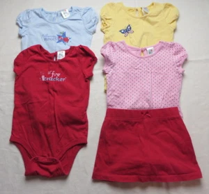 Happy Patriotic Girls One Pieces Lot of 4; One with Red Skort 18 Months #7050 - Picture 1 of 7