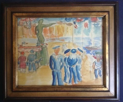 拉乌尔·杜菲 - 法国印象派古董水彩 1930 年代 - 图隆水手 — 第 1/4 张图片