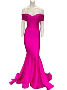 Jessica Angel Off The Shoulder Mermaid Gown 538 Fuchsia Pink Size XS NWT - Picture 1 of 7