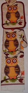 Potholder~Oven Mitt~Towel~Autumn Owl~Fall Leaf~Thanksgiving~Kitchen~Gift~NEW - Picture 1 of 1