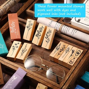 16 Pieces Vintage Wood Rubber Stamps Flower and Plant Decorative Rubber Woode... - Picture 1 of 12