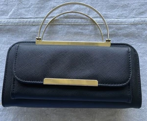 Vintage 1960s MCM Black Evening Handbag Purse Wallet w/Brass Handle and Zipper - Picture 1 of 21