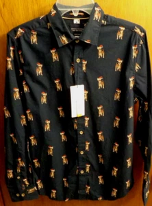 Denim & Flower Ricky Singh Babbo Natale cappello chihuahua camicia cane uomo XS S 36" ch $58 - Foto 1 di 7