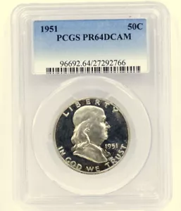 RARE 1951 PCGS PR64DCAM PR64 DEEP MIRROR CAMEO DCAM Silver FRANKLIN Half Dollar - Picture 1 of 9