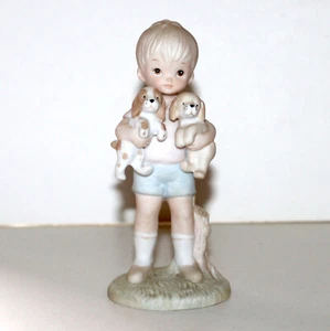 Figura Porcelana Lefton Colección Christopher Niño con Dos Cachorros Bisque Perro - Imagen 1 de 11