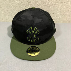 New York Yankees Hat Cap Mens Fitted 7 1/2 Black Green Camo 59Fifty MLB Baseball