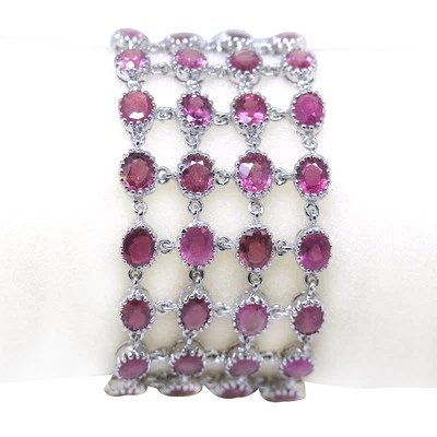 De Buman 54.93g Sterling Silver 4-Row Natural Ruby Bracelet, 7.2 inches - Image 1 of 4